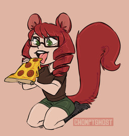 black_boots black_clothing black_footwear black_shirt black_topwear blush boots bottomwear breasts chibi clothing curved_tail eating eyewear female food footwear glasses green_bottomwear green_clothing green_eyes green_shorts hair long_tail open_mouth pizza shirt shoes shorts simple_background smile solo tail teeth text tongue tongue_out topwear white_body white_skin chompyghost casimira_(orannis0) animal_humanoid humanoid hybrid mammal mammal_humanoid rodent rodent_humanoid sciurid sciurid_humanoid tree_squirrel_humanoid hi_res watermark