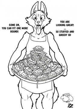 anthro apron apron_only bodily_fluids burger clothing dialogue feeder food male partially_clothed_anthro partially_clothed_male plate saliva saliva_on_tongue sharp_teeth slightly_chubby slightly_chubby_anthro slightly_chubby_male solo speech_bubble teeth text tongue tongue_out haseth disney zootopia nick_wilde canid canine fox mammal comic english_text hi_res sketch sketch_page