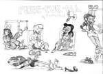 3_toes 5_fingers anthro barefoot bdsm beak bondage bound breasts buckteeth clothed clothing dress eyes_closed eyewear eyewear_on_head feet female fingers footwear goggles goggles_on_head group hair high_heels jacket laugh loose_feather lying on_back open_clothing open_mouth open_smile open_topwear open_vest ponytail racing_suit restrained restrained_arms restrained_feet restraints rope rope_bondage shoes shoes_removed sitting smile teeth tickle_fetish tickle_torture tickling tickling_armpits tickling_belly tickling_feet tickling_machine toes topwear vest ralftheralfman avian bear bird canid canine canis giant_otter lagomorph leporid mammal mustelid otter rabbit river_otter wolf 2009 greyscale hi_res monochrome traditional_media_(artwork)