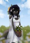 anthro black_hair black_nose breasts clothed clothing day female hair outside pale_eyes solo standing viga canid canine canis domestic_dog mammal 2018 digital_media_(artwork) hi_res