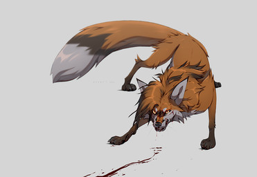 ambiguous_gender angry black_claws black_markings black_nose black_sclera blood blood_in_mouth blood_on_face blood_on_ground bodily_fluids cheek_tuft claws dipstick_tail facial_tuft feral feral_with_hair fur grey_background grey_markings hair markings orange_body orange_fur orange_hair pupils simple_background slit_pupils snout solo standing tail tail_markings teeth tuft yellow_eyes azzai canid canine fox mammal red_fox true_fox 2022 colored digital_drawing_(artwork) digital_media_(artwork) shaded
