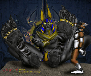 5_toes anthro bdsm body_worship bondage bound claws clothing digit_ring duo egyptian egyptian_clothing egyptian_headdress extreme_size_difference feet foot_fetish foot_focus foot_lick foot_play gold_(metal) gold_jewelry harness headdress headgear headwear humanoid_feet humanoid_hands jewelry larger_male licking male male/male micro muzzle_(object) muzzled necklace nemes_(clothing) pawpads paws plantigrade postiche_beard ring size_difference slave smaller_male soles toe_claws toe_ring toes tongue tongue_out usekh kharnak egyptian_mythology middle_eastern_mythology mythology anubis anubian_jackal canid canine canis deity fox jackal mammal 2014