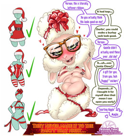 anthro arm_over_breasts blush blush_lines blushing_profusely bow_ribbon breasts butt christmas_clothing christmas_headwear clothing covering covering_breasts digit_ring distressed eyewear female fingers fluffing_out fur gift_wrapped glasses headgear headwear heart_symbol hearts_around_head holidays hooved_fingers hooved_toes hooves jewelry kneeling ribbon_only ribbons ring short_tail tail tail_tuft text tight_clothing tuft undersized_clothing wearing_glasses wedding_ring wool_(fur) wastedtimeee christmas disney zootopia dawn_bellwether bovid caprine mammal sheep absurd_res english_text hi_res url