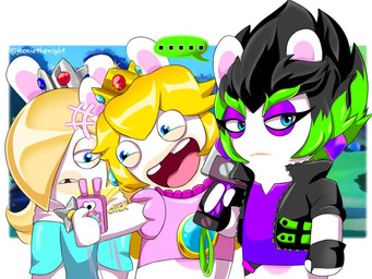 amethyst_(gem) anthro bangs belt black_clothing black_handwear black_jacket black_mittens black_topwear blonde_hair blue_ear_piercing buckteeth cellphone closed_frown clothed clothed_anthro clothed_female clothing crown dress ear_piercing electronics ellipsis eyebrows eyelashes female female_anthro flat_chested frown fur gem green_belt green_eyebrows group hair hair_over_eye handwear happy headgear holding_cellphone holding_melee_weapon holding_object holding_phone holding_sword holding_weapon jacket light long_ears long_hair melee_weapon mitten_hands mittens mouth_closed multicolored_body narrowed_eyes noseless open_belt open_clothing open_jacket open_mouth open_smile open_topwear phone piercing pink_clothing pink_inner_ear pink_shirt pink_tongue pink_topwear purple_clothing purple_ear_piercing purple_shirt purple_topwear ruby_(gem) sapphire_(gem) screencap screencap_background shirt smartphone smile speech_bubble squint standing straight_arm sword taking_picture taking_selfie tan_body tan_skin teal_clothing teal_dress teeth text thick_eyebrows tongue topwear torn_clothing torn_shirt torn_topwear trio two_tone_body weapon white_body white_fur jooniethenight mario_bros mario_plus_rabbids_kingdom_battle mario_plus_rabbids_sparks_of_hope nintendo raving_rabbids rayman_(series) ubisoft edge_(mario_plus_rabbids) rabbid_peach rabbid_rosalina lagomorph mammal rabbid 2022 4:3 artist_name colored crossover digital_drawing_(artwork) digital_media_(artwork) lighting shaded