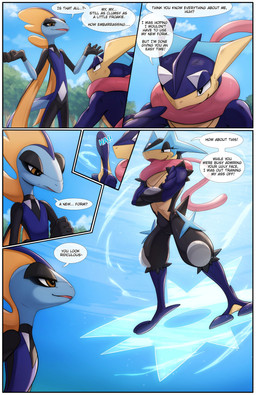 3_fingers 3_toes 5_fingers anthro biped blue_body blue_tail brown_eyes cloud day dialogue duo eye_contact feet fingers forest front_view looking_at_another male nude nude_anthro nude_male open_mouth open_smile outside plant rear_view sky smile speech_bubble standing tail text toes tongue tree donutella nintendo pokemon generation_6_pokemon generation_8_pokemon generation_9_pokemon greninja inteleon mega_evolution mega_greninja pokemon_(species) 2025 absurd_res comic digital_drawing_(artwork) digital_media_(artwork) english_text hi_res