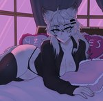 anthro breasts clothed clothing female fur hair looking_at_viewer smile solo tail text giffrenarts digital_media_(artwork) hi_res