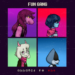 ambiguous_gender ambiguous_human anthro clothed clothed_ambiguous clothed_anthro clothed_female clothed_human clothed_humanoid clothed_male clothing female female_anthro looking_at_viewer male male_anthro male_humanoid parody solo text darki_llusionist deltarune demon_days gorillaz undertale_(series) kris_dreemurr lancer_(deltarune) ralsei susie_(deltarune) darkner human humanoid mammal scalie 1:1 2025 album_cover cover digital_media_(artwork) english_text hi_res
