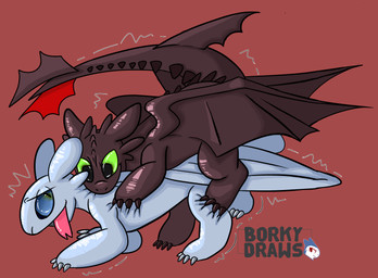 all_fours ambiguous/ambiguous ambiguous_gender bite black_body blue_eyes claws doggystyle duo feral feral_on_feral from_behind_position green_eyes lightless membrane_(anatomy) membranous_wings mounting nude open_mouth scales sex side_view simple_background step_pose step_position tail toe_claws tongue white_body white_scales wings borky-draws dreamworks european_mythology how_to_train_your_dragon mythology nubless toothless dragon fury_(httyd) light_fury mythological_creature mythological_scalie night_fury scalie western_dragon 2018 absurd_res digital_media_(artwork) hi_res female_(lore) male_(lore)