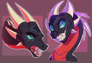 6_horns abstract_background ambiguous_gender bared_teeth black_body black_scales countershading facial_markings forehead_markings green_eyes grumpy head_markings horn markings multi_horn multicolored_body neck_spikes red_body red_countershading red_scales scales sharp_teeth solo teeth two_tone_body ventral_scales white_horn plaguedogs123 activision european_mythology mythology spyro_the_dragon cynder dragon mythological_creature mythological_scalie scalie western_dragon 2025 absurd_res aliasing bust_portrait digital_media_(artwork) hi_res portrait female_(lore)