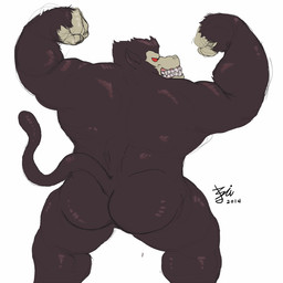 anthro butt male musclegut muscular muscular_anthro muscular_male nude pose rear_view simple_background solo bin_(artist) dragon_ball haplorhine mammal monkey oozaru primate 1:1