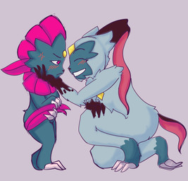 ambiguous_gender angry duo size_difference smile waranya nintendo pokemon generation_4_pokemon generation_8_pokemon pokemon_(species) sneasler weavile hi_res sketch