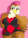 anthro beak breasts brown_eyes clothed clothing curvy_figure female hair looking_aside non-mammal_breasts pink_hair slightly_chubby solo nojimmyplz animal_crossing nintendo ava_(animal_crossing) avian bird chicken galliform gallus_(genus) phasianid hi_res portrait three-quarter_portrait