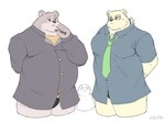 anthro blush brown_body brown_fur clothed clothing duo eyewear fur glasses male necktie overweight pantsless pantsless_anthro pantsless_male underwear white_body white_fur harumuname lifewonders tokyo_afterschool_summoners jambavan_(tas) leib_(tas) bear mammal polar_bear ursine 4:3 hi_res