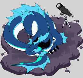 ambiguous_gender black_claws black_horn blue_body blue_scales claws feral horn lying on_front scales solo telescope white_body white_scales scarf_(artist) mythology bluescaleddragon dragon mythological_creature mythological_scalie scalie hi_res