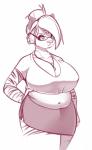 absurd_res anthro bagelcollector big_breasts breasts clothed clothing eyewear felid female fur glasses hair hi_res jewelry kali_(bagelcollector) mammal monochrome necklace pantherine simple_background slightly_chubby solo standing tiger white_background