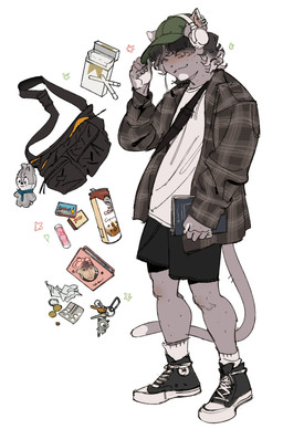 anthro baseball_cap blush bottomwear brown_hair clothing collared_shirt dress_shirt ear_piercing ear_ring electronics emanata eyes_closed footwear grey_body grey_skin hair hat headgear headphones headwear highlights_(coloring) holding_clothing holding_hat holding_headgear holding_headwear holding_object long_tail male piercing pointy_ears ring_piercing shirt shoes short_hair shorts simple_background sling_bag smile socks solo t-shirt tail topwear white_highlights ddcrushh dylan_(ddcrushh) felid feline mammal absurd_res digital_drawing_(artwork) digital_media_(artwork) full-length_portrait hi_res portrait trans_(lore) trans_man_(lore)