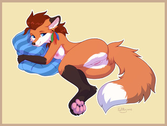 4_toes 5_fingers anthro areola blue_eyes border breasts brown_border claws ear_piercing ear_ring eyebrows eyelashes feather_ear_ring feet female fingers fur genitals nipples nude orange_body orange_fur pawpads paws piercing ring_piercing smile solo toe_claws toes vulva ketty samantha_(syronck01) canid canine fox mammal red_fox true_fox 2022 dated digital_media_(artwork) hi_res