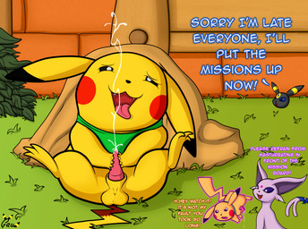 animal_genitalia animal_penis balls bodily_fluids caught_in_the_act clothing cum cum_on_penis cum_string cumshot detailed_background dialogue ejaculation erection feral fur genital_fluids genitals grass half-closed_eyes looking_pleasured male masturbation narrowed_eyes open_mouth orgasm orgasm_face penile penile_masturbation penis pink_penis plant rodent_penis scarf sheath sheathed_tapering_penis smile tapering_penis text tongue tongue_out yellow_body yellow_fur gau_(artist) everstone_guild nintendo pokemon pokemon_mystery_dungeon spike_chunsoft gau_(pokesona) lust_(pikachu) lyka_(gau) eeveelution espeon generation_1_pokemon generation_2_pokemon mammal pikachu pokemon_(species) rodent umbreon digital_media_(artwork) english_text hi_res