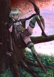 arrow_(weapon) boots bottomwear bow_(weapon) breasts cloak clothed clothing exposure_variation female footwear green_eyes green_hair hair humanoid_pointy_ears not_furry pointy_ears ranged_weapon shoes shorts simple_background small_breasts solo weapon adsouto goblin_slayer high_elf_archer_(goblin_slayer) elf humanoid hi_res