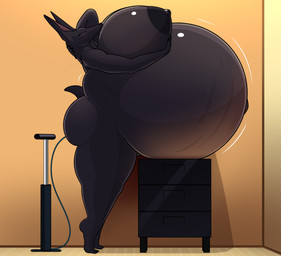 air_inflation air_pump anal anal_penetration anthro belly belly_inflation bicycle_pump big_belly big_breasts big_butt black_body black_claws black_fur black_nipples black_nose blush blush_lines breasts butt claws dresser feet female fingers fur furniture holding_breast hose hose_inflation huge_belly huge_breasts hyper hyper_belly inflation inside navel nipples penetration solo tail toes xeddo canid canine canis jackal mammal absurd_res hi_res shaded