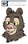 anthro artdecade ask_blog bear black_eyes brown_body brown_fur english_text front_view fur headshot_portrait licking long_tongue low_res male mammal portrait simple_background sloth_bear solo text tongue tongue_out tumblr ursine white_background willy_(artdecade) yellow_sclera