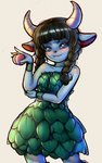 anthro black_hair black_nose blue_body blue_eyes braided_hair female hair horn looking_at_viewer simple_background smile solo toy white_background yo-yo rakkou activision spyro_the_dragon spinner_(spyro) faun_(spyro) 2019 hi_res