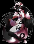 anthro black_hair black_nipples black_sclera claws cloven_hooves female hair hooves horn inverted_pentagram long_hair long_tail long_tongue nipples occult_symbol pentagram pentagram_eyes simple_background small_wings solo symbol tail tongue transparent_background white_body wings mothiikai draco_defiant bovid canid canine caprine demon fox goat hybrid mammal 2020 absurd_res alpha_channel digital_media_(artwork) hi_res