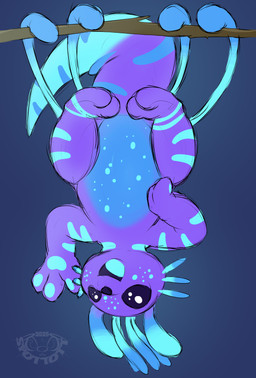 ambiguous_gender antennae_(anatomy) anthro back_tentacles biped blue_body blue_markings dipstick_tail dipstick_tentacles hanging_by_tentacles markings purple_body striped_markings stripes tail tail_markings tentacles whiskers ropistike rain_world videocult yoku_(gyrotech) slugcat absurd_res hi_res