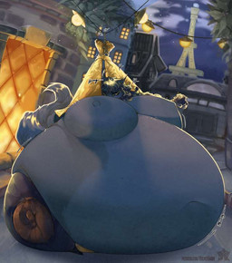 anthro belly belly_inflation big_belly blue_body blue_fur blue_hair blueberry_expansion blueberry_inflation body_inflation bottom_heavy breasts building butt butt_expansion expansion female fruit_inflation fur hair huge_thighs hyper hyper_pear hyper_thighs immobile inflated_breasts inflation morbidly_obese obese obese_anthro obese_female outside overweight overweight_anthro overweight_female paris solo thick_thighs velvetbambi sly_cooper_(series) sony_corporation sony_interactive_entertainment sucker_punch_productions carmelita_fox