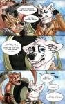 aircraft anthro boneitis canid canine canis chaffee clothed clothing comic deer dialogue digital_media_(artwork) domestic_dog english_text eyewear fangs female fur gene_trifell gloves goggles handwear hi_res lillian_pershing m24 m24_chaffee male mammal mustelid open_mouth otter partially_clothed riley_(boneitis) smile speech_bubble teeth text vehicle white_body white_fur