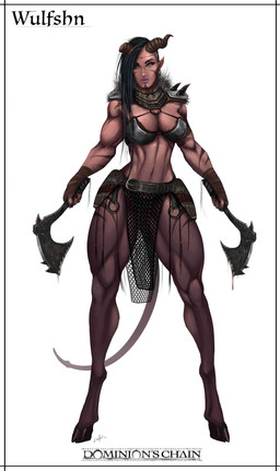 armor axe blood bodily_fluids breasts broken_horn cleavage clothed clothing female hooves horn light_armor melee_weapon piercing solo text unconvincing_armor weapon lucien wulfshn demon humanoid kazdruk 2018 absurd_res english_text hi_res