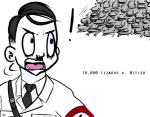2015 adolf_hitler armband blue_eyes clothing dermino_(artist) digital_media_(artwork) english_text exclamation_point facial_hair group human humor lizard mammal meme mustache nazi necktie open_mouth real_world reptile scalie simple_background surprise text uniform white_background