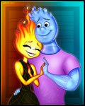 blue_body blue_eyes clothed clothing dress duo eyes_closed female fire flaming_hair gradient_background lips liquid_hair male not_furry pseudo_hair shirt simple_background smile t-shirt teeth topwear water yellow_body skeletalheart disney elemental_(pixar) pixar ember_lumen wade_ripple elemental_creature elemental_humanoid fire_creature fire_humanoid humanoid water_creature water_humanoid 2023