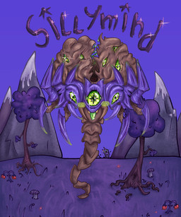 3_eyes 4_legs blep blush bodily_fluids brain claws creepy_cute eyelashes fangs flower fungus glistening glistening_eyes grass green_blush green_eyes green_mouth male mandibles mountain multi_eye mushroom organs outside plains plant pupils roots saliva saliva_string solo spikes spine spiral_blush teeth text tongue tongue_out tree unusual_pupils wrinkles nacurenyzernomex calamity_(terraria_mod) terraria eater_of_worlds_(terraria) hivemind_(calmitymod) annelid arthropod brain_creature eldritch_abomination monster worm 5:6