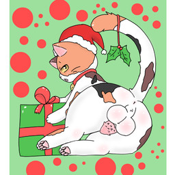 anus balls bell bell_collar blush body_blush butt butt_blush christmas_clothing christmas_headwear clothing collar dotted_background erection feral genitals gift hat headgear headwear holding_gift holding_object holidays holly_(plant) looking_at_viewer lying male mottled on_side open_mouth pattern_background paws penile_spines penis perineum piebald plant presenting presenting_hindquarters raised_tail santa_hat simple_background solo tail whiskers catmakinbiscuits christmas chip_(catmakinbiscuits) calico_cat domestic_cat felid feline felis mammal 1:1 hi_res
