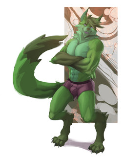 anthro briefs bulge clothed clothing crossed_arms looking_at_viewer male muscular muscular_anthro muscular_male solo standing topless underwear harufeng canid canine fox mammal absurd_res hi_res