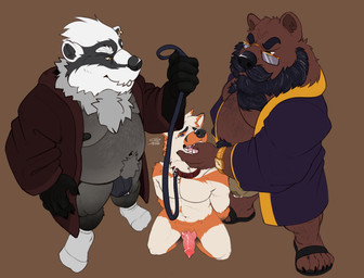 age_difference anthro anthro_on_anthro athletic bdsm beard belly bodily_fluids body_hair boxers_(clothing) bulge clock clothing collar dominant dominant_male eyewear facial_hair fat_belly finger_in_mouth footwear genital_fluids genitals glasses group kneeling knot knotted_penis leash male male/male mature_male mustache older_male overweight overweight_male penis precum robe sandals shoes simple_background size_difference socks son-in-law submissive submissive_male thumb_in_mouth trio underwear watch younger_male snowhund bill_becker norbert_becker raimund_buhr badger bear brown_bear canid canine fox mammal mustelid musteline ursine absurd_res hi_res father_(lore) father_and_child_(lore) father_and_son_(lore) incest_(lore) parent_(lore) parent_and_child_(lore) parent_and_son_(lore) son_(lore)