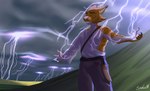 anthro clothed clothing day detailed_background electricity lightning magic magic_user male outside sky solo sinalanf felid feline lynx mammal 2021 digital_media_(artwork)