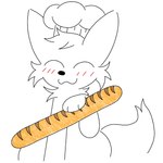 anthro baguette black_nose bread brush brushing chef chef_hat clothing eyes_closed food fur hair hat headgear headwear male paws simple_background simple_coloring smile smiley_face solo tail white_background white_body white_ears white_fur white_hair white_tail radiosonic94 boy_kisser_(meme) silly_cat_(mauzymice) canid canine domestic_cat felid feline felis mammal 1:1 absurd_res hi_res meme