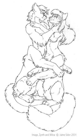 duo eye_contact female fur hair hug long_hair looking_at_another male male/female mullet muscular muscular_male nude on_hind_legs smile text touching_face year jaime_sidor willow_(jaime_sidor) zynth_(jaime_sidor) cougar domestic_cat felid feline felis mammal taur 2001 artist_name character_name monochrome pen_(artwork) traditional_media_(artwork)