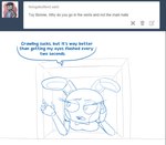 anthro ask_blog bow_tie crawling dialogue female lying machine on_front simple_background solo text vent white_background hitsuji five_nights_at_freddy's five_nights_at_freddy's_2 scottgames mike_schmidt toy_bonnie_(fnaf) animatronic lagomorph leporid mammal rabbit robot 2024 digital_media_(artwork) english_text hi_res