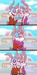 anthro anthro_on_anthro bow_ribbon buckteeth building clothed clothing cloud dialogue duo eyes_closed female fur kissing male male/female parody pink_body teeth text bassybefuddle conditional_dnp borat tiny_toon_adventures tiny_toons_looniversity warner_brothers babs_bunny buster_bunny lagomorph leporid mammal rabbit 1:2 2023 absurd_res digital_media_(artwork) hi_res redraw subtitled brother_(lore) brother_and_sister_(lore) incest_(lore) sibling_(lore) sister_(lore)