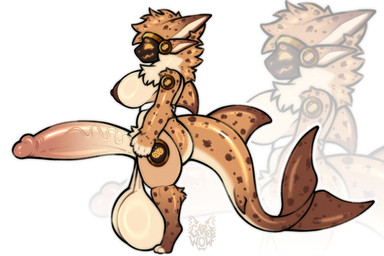 4_ears anthro areola balls big_balls big_breasts big_penis biped breasts brown_body brown_fur butt digitigrade ear_markings feet fur genitals glans glistening glistening_body glistening_breasts glistening_butt glistening_genitalia glistening_penis gold_(metal) gradient_body gradient_fur gradient_penis gradient_tail gynomorph gynomorph_anthro hindpaw huge_balls huge_breasts huge_genitalia huge_penis humanoid_genitalia humanoid_penis hyper hyper_balls hyper_genitalia hyper_penis intersex intersex_anthro light_body light_fur machine markings multi_ear multicolored_body multicolored_fur nipples orange_body orange_fur paws penis protogen_armor protogen_face protogen_visor saggy_balls screen shark_tail solo spots spotted_body spotted_fur tail vein veiny_penis visor white_body white_fur yellow_eyes garedwolf aquatic fish hybrid protogen shark hi_res