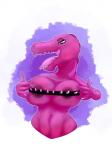 anthro big_breasts breasts female looking_at_viewer nipples non-mammal_breasts open_mouth simple_background smile solo teeth tongue eeekay adult_swim cartoon_network rick_and_morty interstellar_demon_stripper demon reptile scalie 2017 3:4 digital_media_(artwork) hi_res