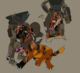 ambiguous_gender armor bestiality blood blood_on_penis bodily_fluids crying cum cybernetics disability duct_tape duo ear_penetration feral gas_mask genital_fluids genitals gore gore_focus gynomorph head_wound headgear human_on_feral intersex interspecies leg_grab machine mask mindfuck pain penetration penile penis penis_on_face scar sex simple_background tail tape tapering_penis tears wounded young puppyratcat skibidi_toilet canid canine canis felid feline felis human humanoid hybrid mammal robot xog hi_res