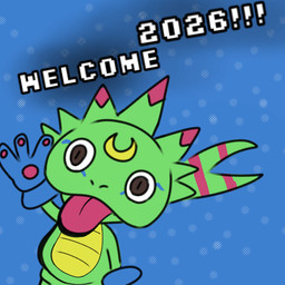 big_eyes big_hands big_tongue brown_eyes clothing gloves green_body greeting greeting_viewer handwear happy male moon_symbol simple_background simple_drawing solo tail text yellow_sclera lacasadelosdibujosua bandai_namco digimon digimon_beatbreak toei_animation digimon_(species) gekkomon scalie 1:1 2026 digital_drawing_(artwork) digital_media_(artwork) digital_painting_(artwork) english_description english_text painting_(artwork) sketch