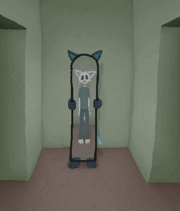 anthro bleak_ambiance detailed_background duo holding_mirror holding_object inside male mirror mirror_reflection reflection toony demensa emil_(demensa) canid canine canis coyote domestic_dog mammal 2025 digital_media_(artwork) hi_res pixel_(artwork)