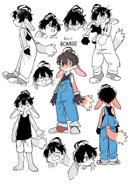 angry anthro bodily_fluids clothed clothing crying looking_at_viewer male open_mouth single_tooth smile solo surprised tears text young young_anthro young_male baitotackey ronnie_(baitotackey) lagomorph leporid mammal rabbit 2023 absurd_res hi_res japanese_text multiple_images sketch sketch_page