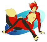 4_toes 5_fingers anthro black_nose blue_hair collar collar_only ear_piercing feet female fingers fur gauged_ear hair inside nude piercing red_body red_fur solo toes compass_(artist) canid canine fox mammal 2020 digital_media_(artwork) hi_res