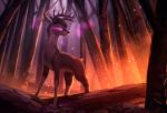 brown_hair detailed_background feral fire forest hair horn male plant purple_eyes solo tree rodrigues404 deer mammal animated short_playtime